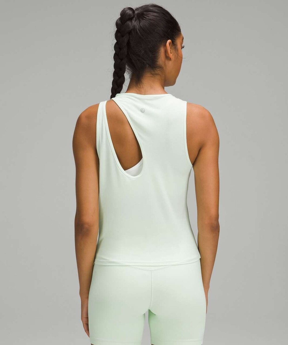 Lululemon Yoga Tank Womens 4 Pale Green Modal Silk Elastane Shoulder Cut-Out NWT